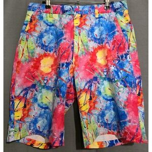 Hreski Shorts Men 32 Paint Splatter All Over Print Golf Chino Pickle Ball Loud